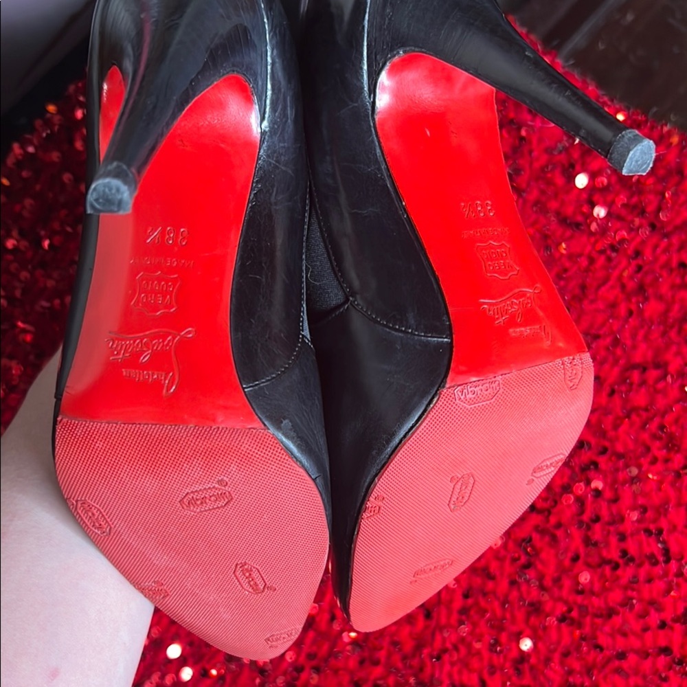 Christian Louboutins Ankle Booties Black Leather Red BottomsWomen's High Heels - Picture 7 of 13